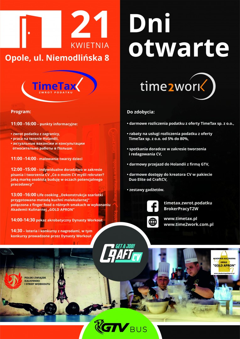 Plakat dni otwarte time2work i TimeTax
